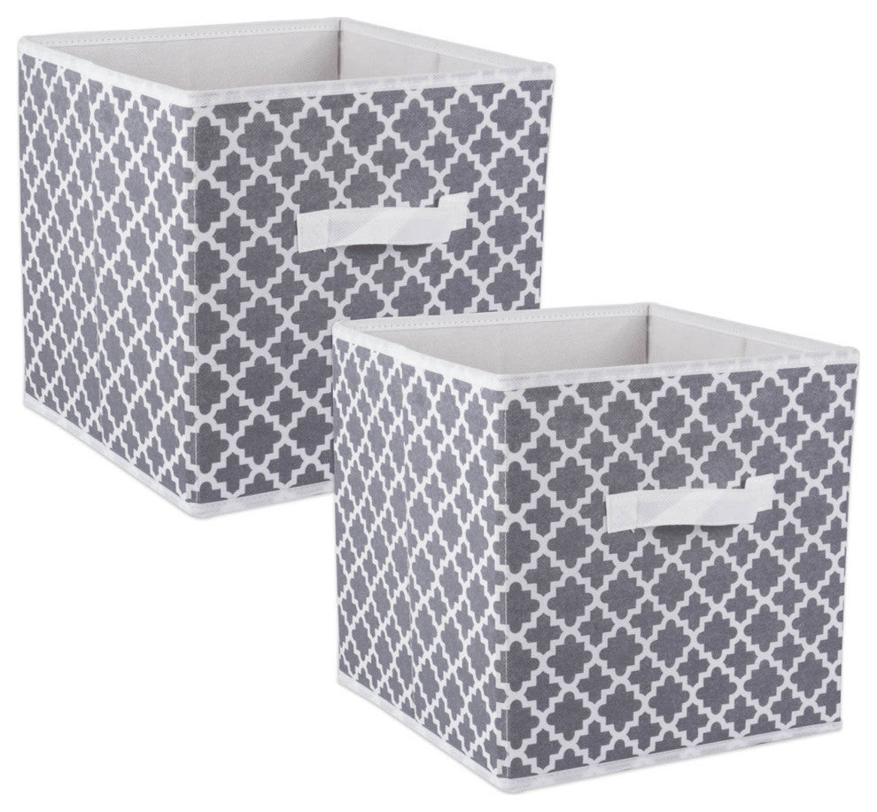 Nonwoven Polyester Cube Lattice Gray Square 13"x13"x13", Set Of 2