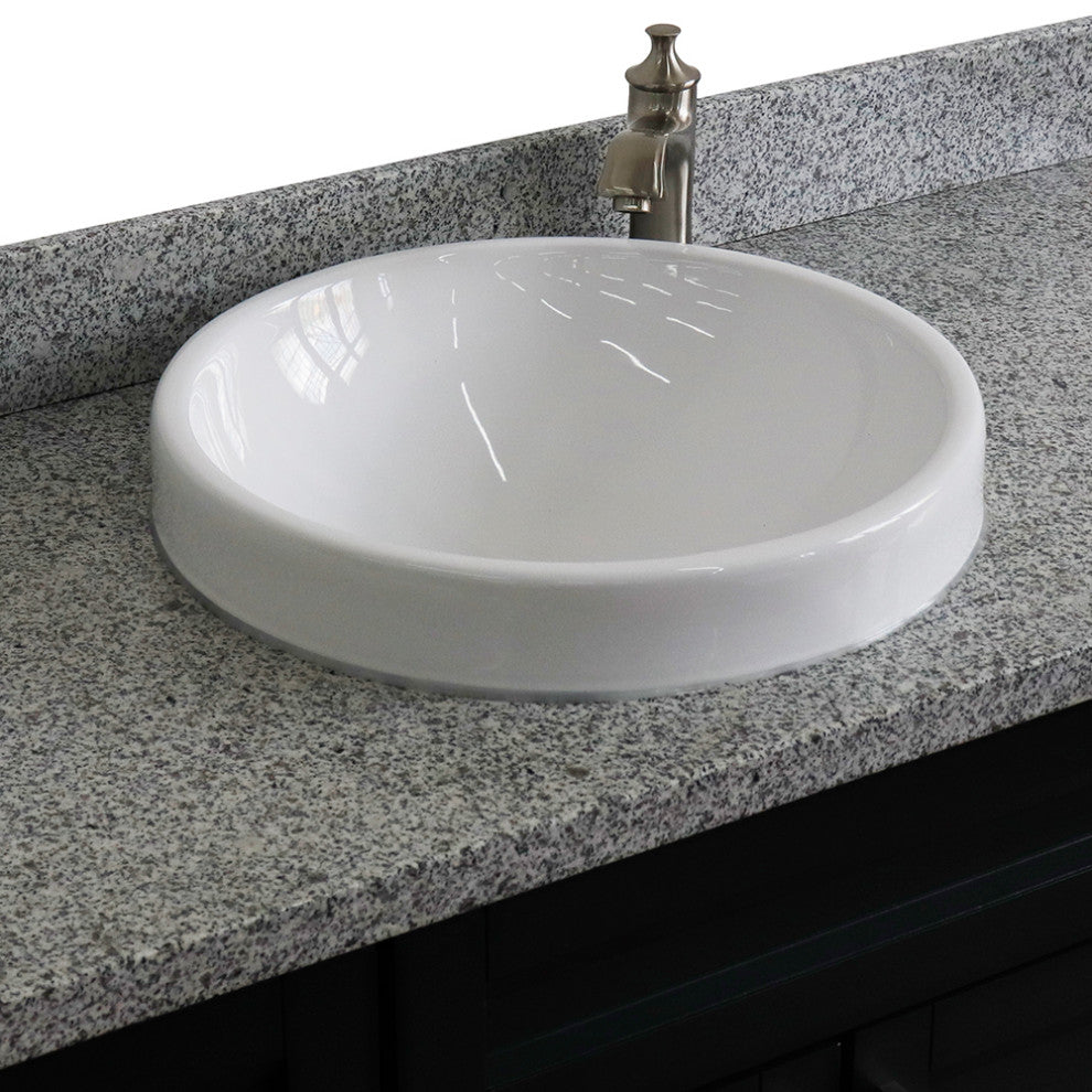 49" Single Sink Vanity, Dark Gray Finish With Gray Granite And Round Sink