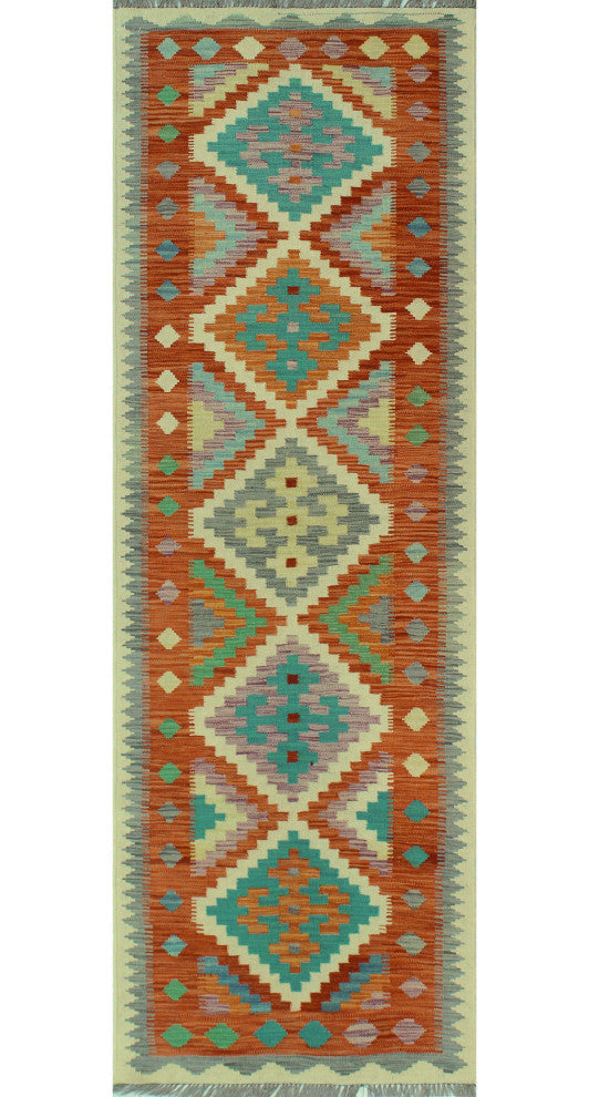 Sangat Kilim Irfan Rust/Light Blue Runner, 2'9x8'3