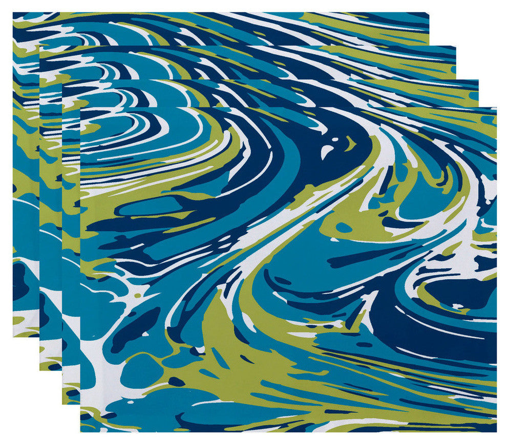 18"x14" Marble Blend, Geometric Print Placemat, Turquoise, Set of 4
