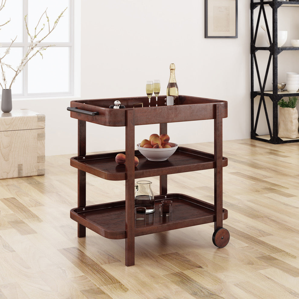 GDF Studio Selleck Rustic Acacia Wood Bar Cart With Shelves