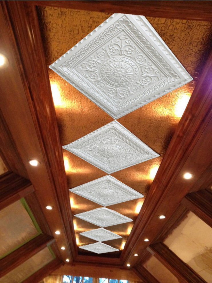 Pearl White 3D Ceiling Panels, 2'x2', 4 Sq Ft