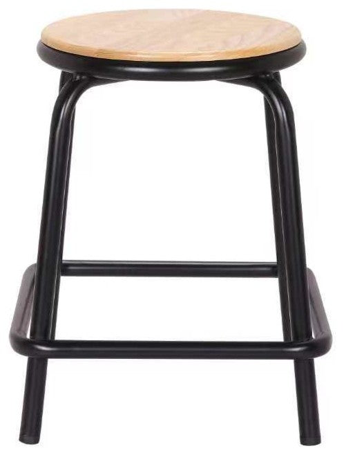 Cora Dining Stool Frosted Black w/Round Natural Ash Wood Seat (Set of 4)