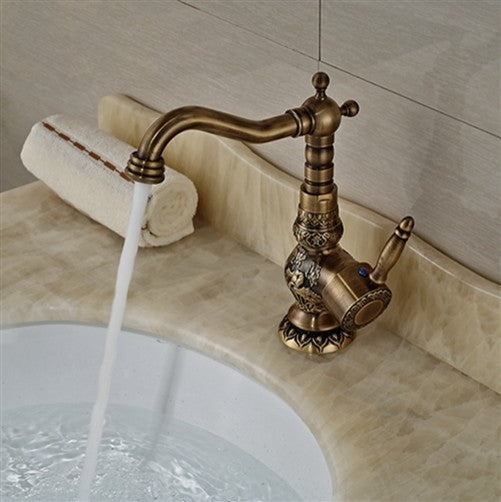 Deck Mounted Antique Brass Bathroom Faucet Ceramic Handle
