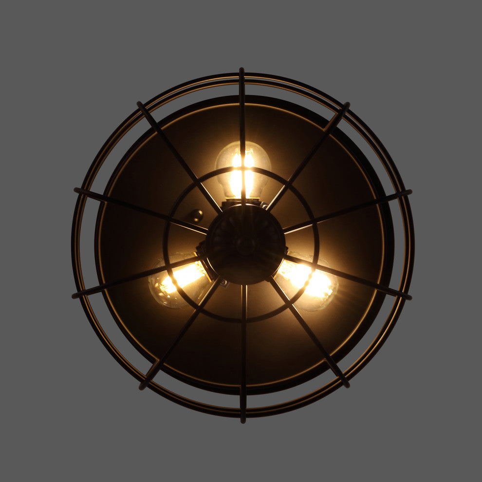 11" Industrial Farmhouse Cage Flush Mount Ceiling Light, Black