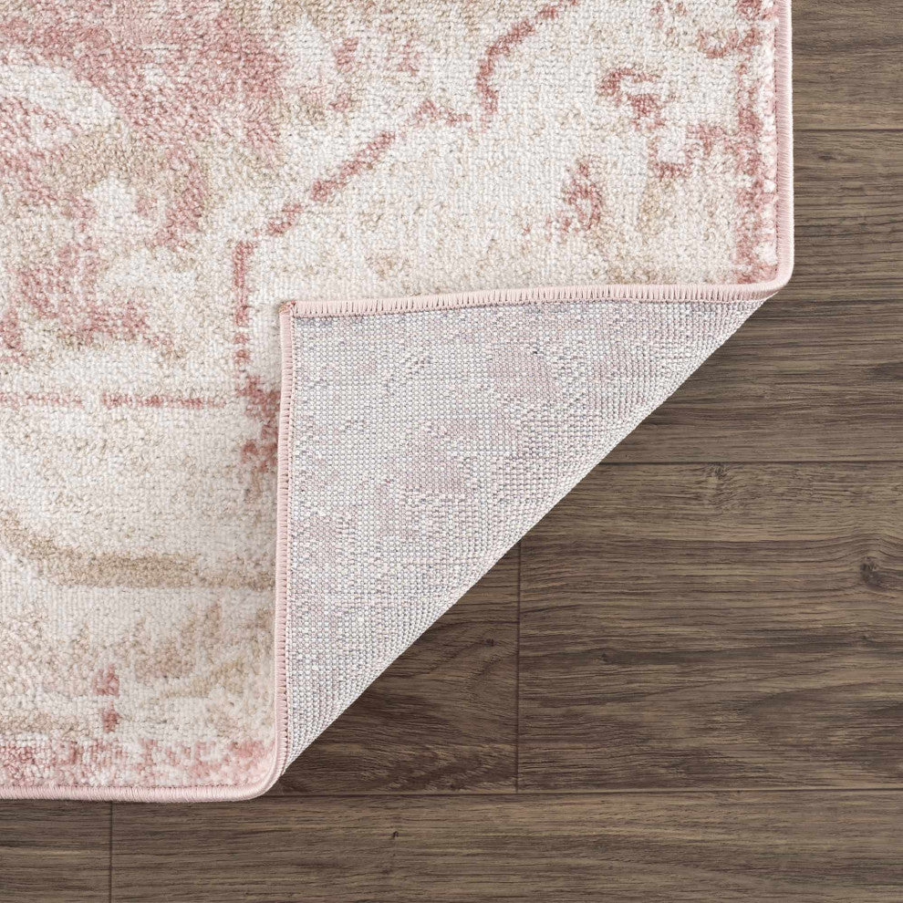 Hauteloom Leonora Area Rug, Pale Pink/Plum/Peach, 5'3" Square