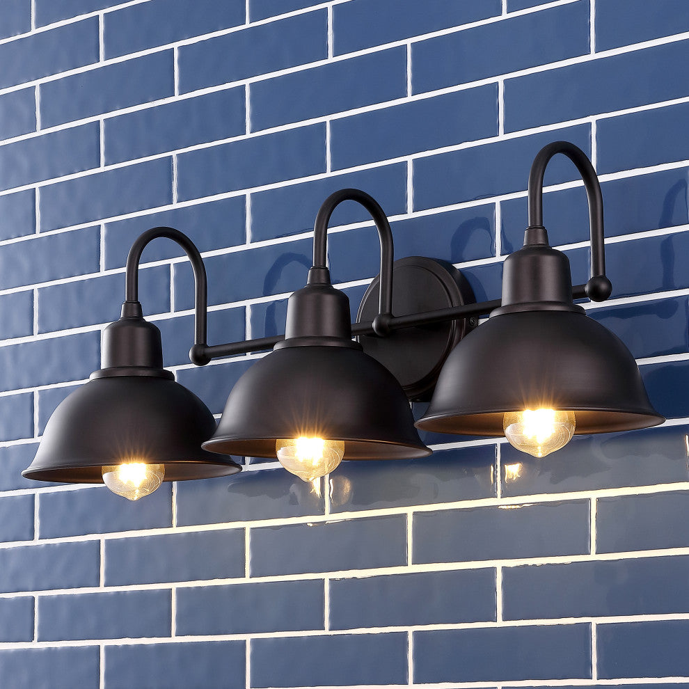 Frisco Farmhouse Industrial Iron LED Vanity, Oil Rubbed Bronze, 3-Light