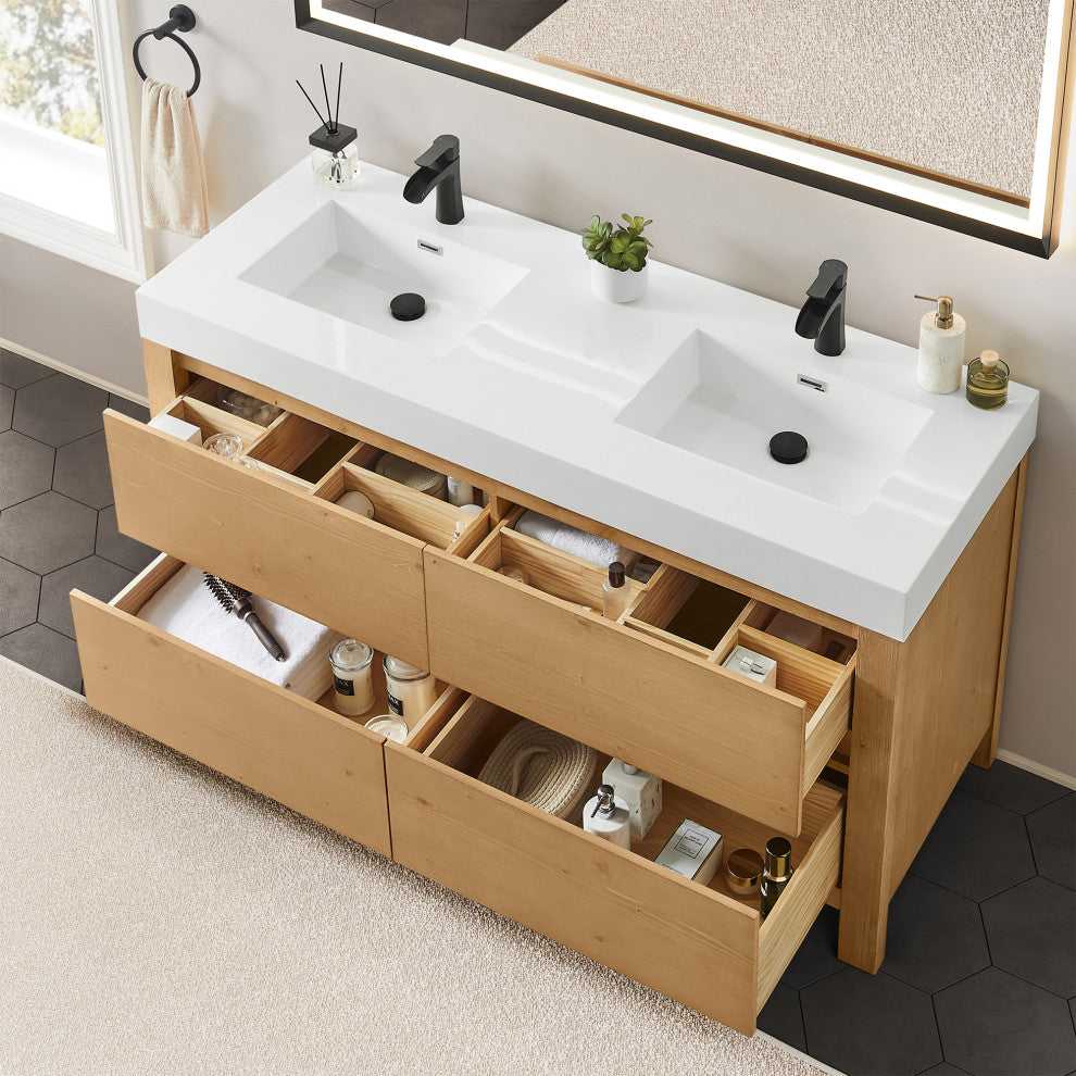 Cascadia Bathroom Vanity, Weathered Fir, 60", With Mirror