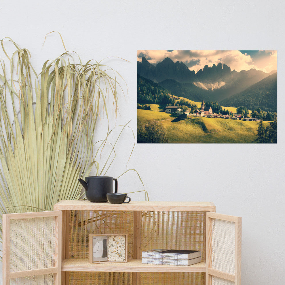 Sun Rays and Santa Maddalena Landscape Photo Loose Wall Art Prints, 24" X 36"
