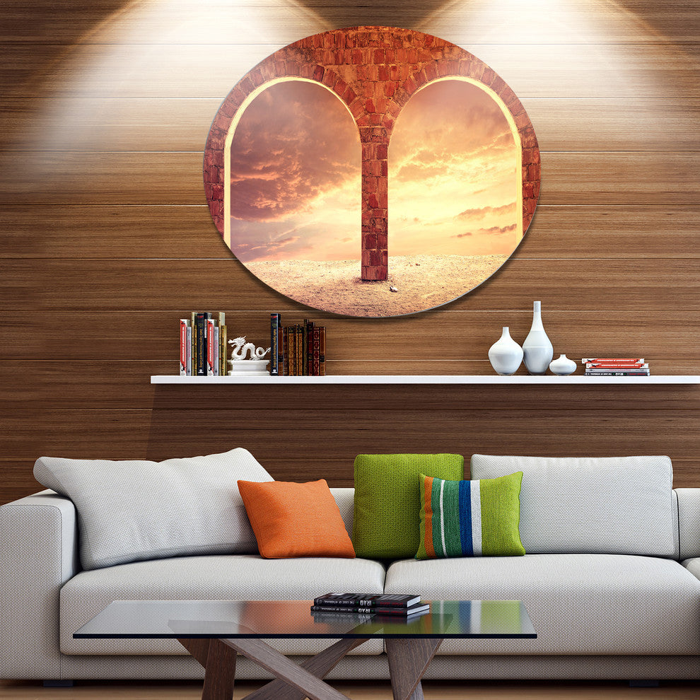 Fantasy Background With Two Arches, Landscape Disc Metal Wall Art, 23"