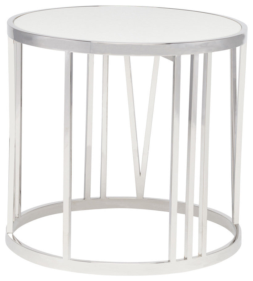 Roman White Marble Side Table, Polished Stainless Steel