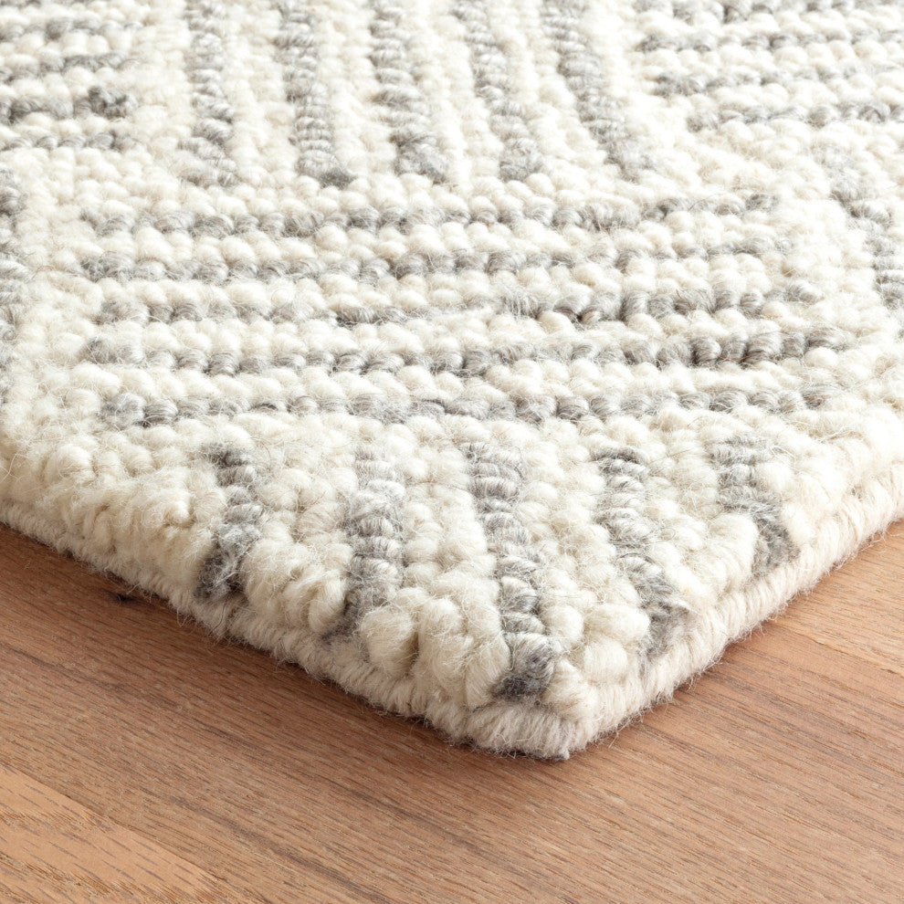 Dash & Albert Layers Grey Hand Hooked Wool Rug, Grey, Runner-2'6" x 8'