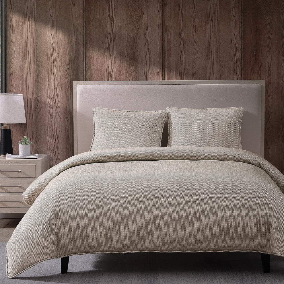 Chenille Herringbone Comforter Set, Super Queen, Sand, 3PC