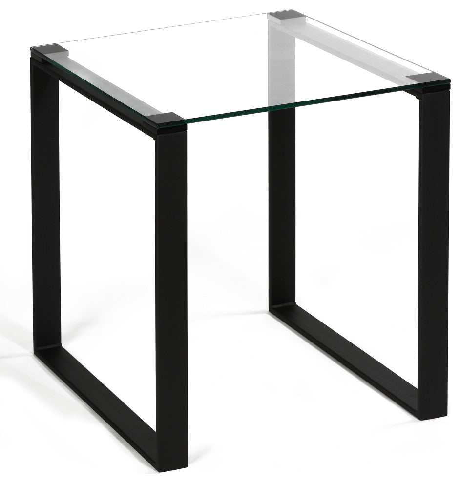 Cortesi Home Gega Contemporary Glass End Table, Matte Black, Clear Glass