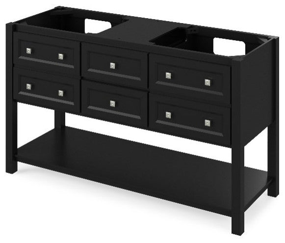 Adler Transitional 60" Black Double Sink Vanity, Boulder Cultured Marble Vanity