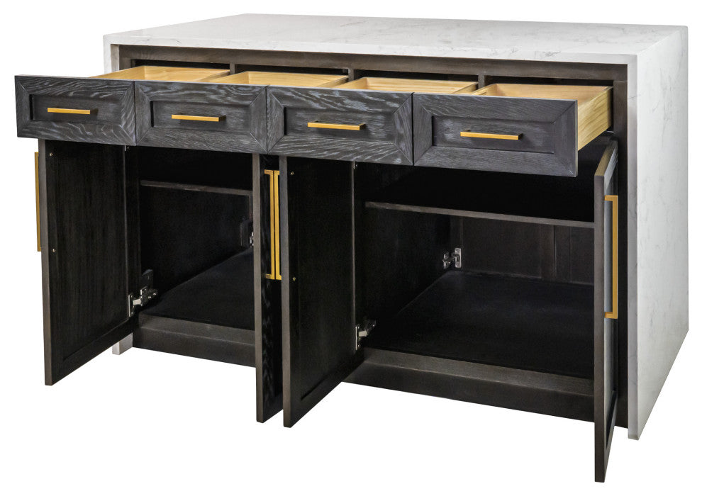 Palisade 60" Kitchen Island, Dark Oak, Engineered Marble
