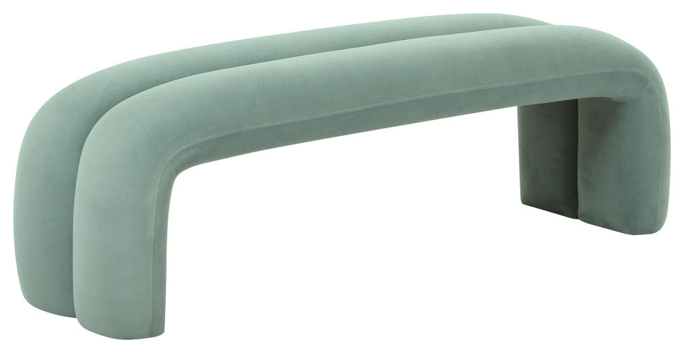 Leigh Green Velvet Channeled Bench - Green