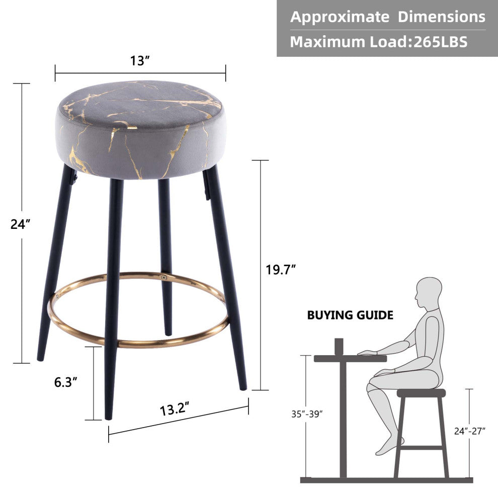 Minimalist Round Bar Stools, Grey-Bronzing, 24 Inch