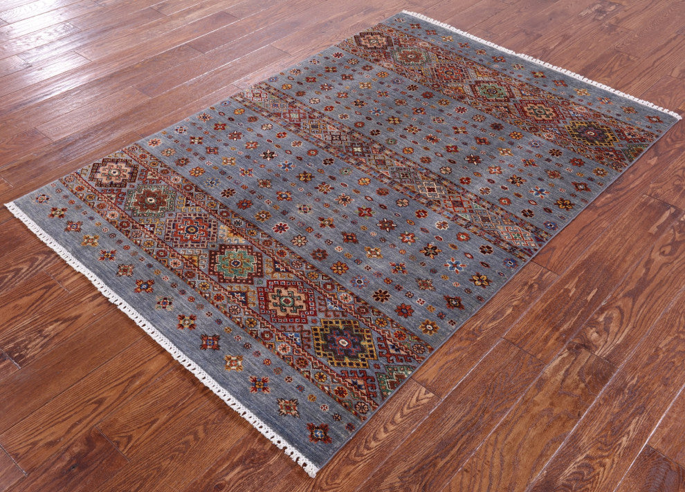Super Kazak Khorjin Hand Knotted Wool Rug 4' 1" X 5' 10" - Q12511