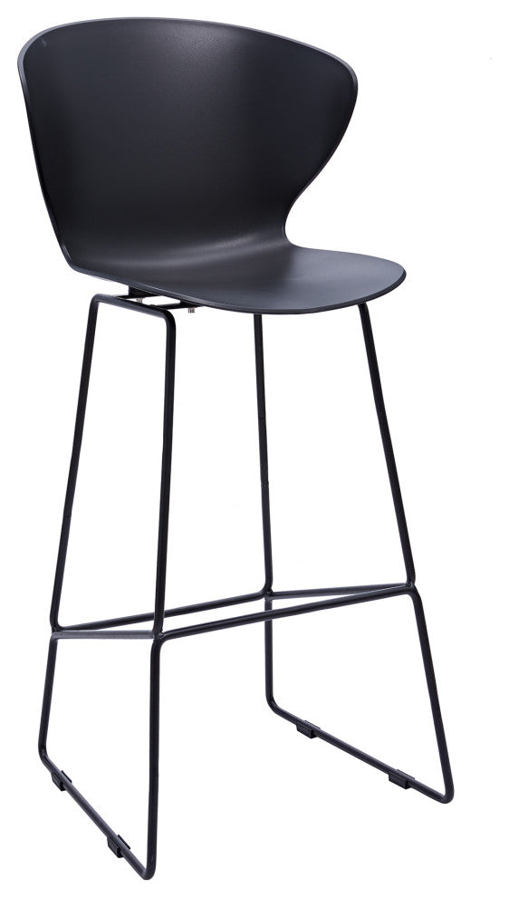 Midcentury Polypropylene Counter Stool With Metal Legs, Set of 2, Black, 30''