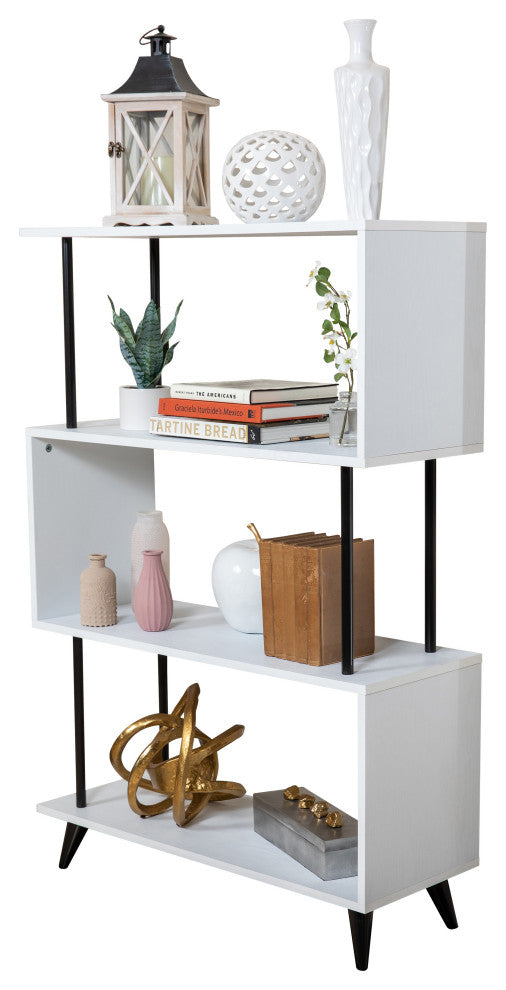Danya B. Breuer 4-Tier White S-Shaped Bookcase With Black Hardware Accents