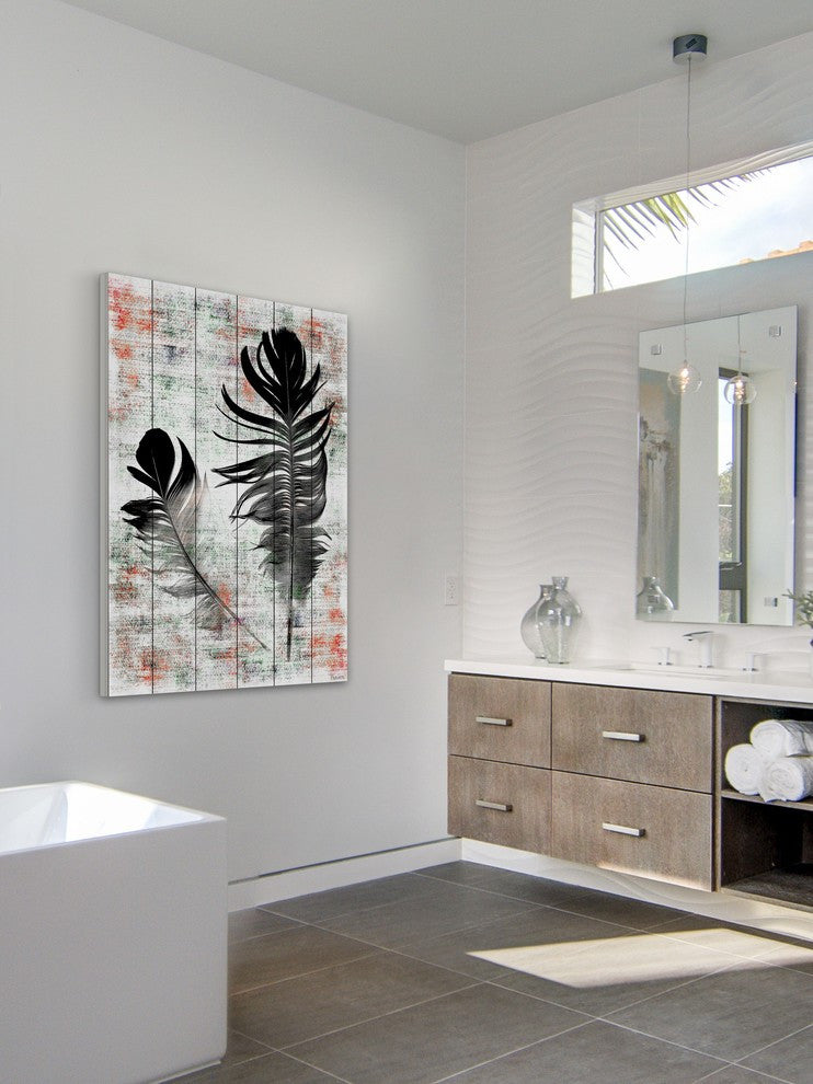 "Black Feathers" Print on White Wood, 40"x60"