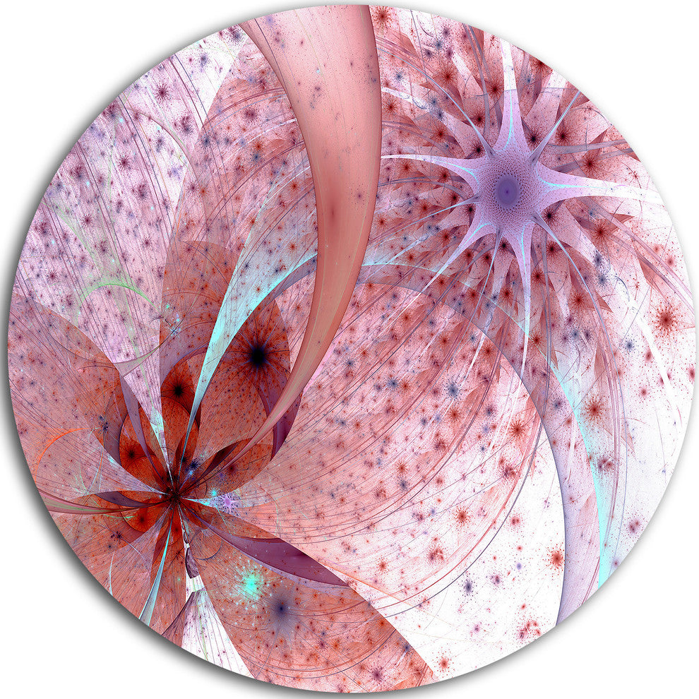 Red And Blue Symmetrical Fractal Flower, Floral Disc Metal Artwork, 36"