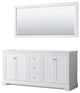 72" Double Bath Vanity, White, No Countertop, 70" Mirror, Gold Trim