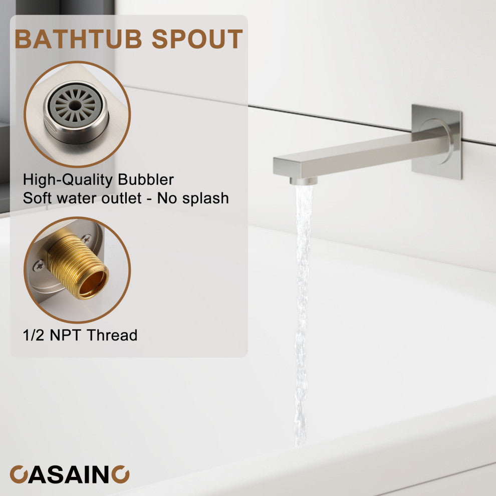 10inch Wall Mount Dual Function Rain Shower System with Tub Spout, Brushed Nickel