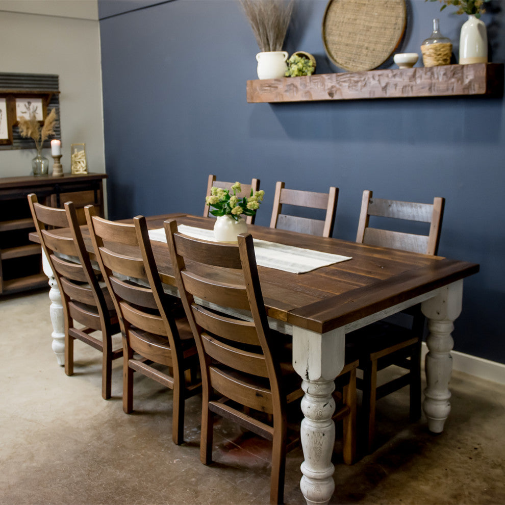 Walden White Base Farmhouse Dining Table, Natural, 48x60, 2 Breadboard Exts