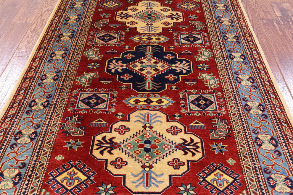 4' 2" X 5' 11" Super Kazak Hand Knotted Geometric Rug Q10624