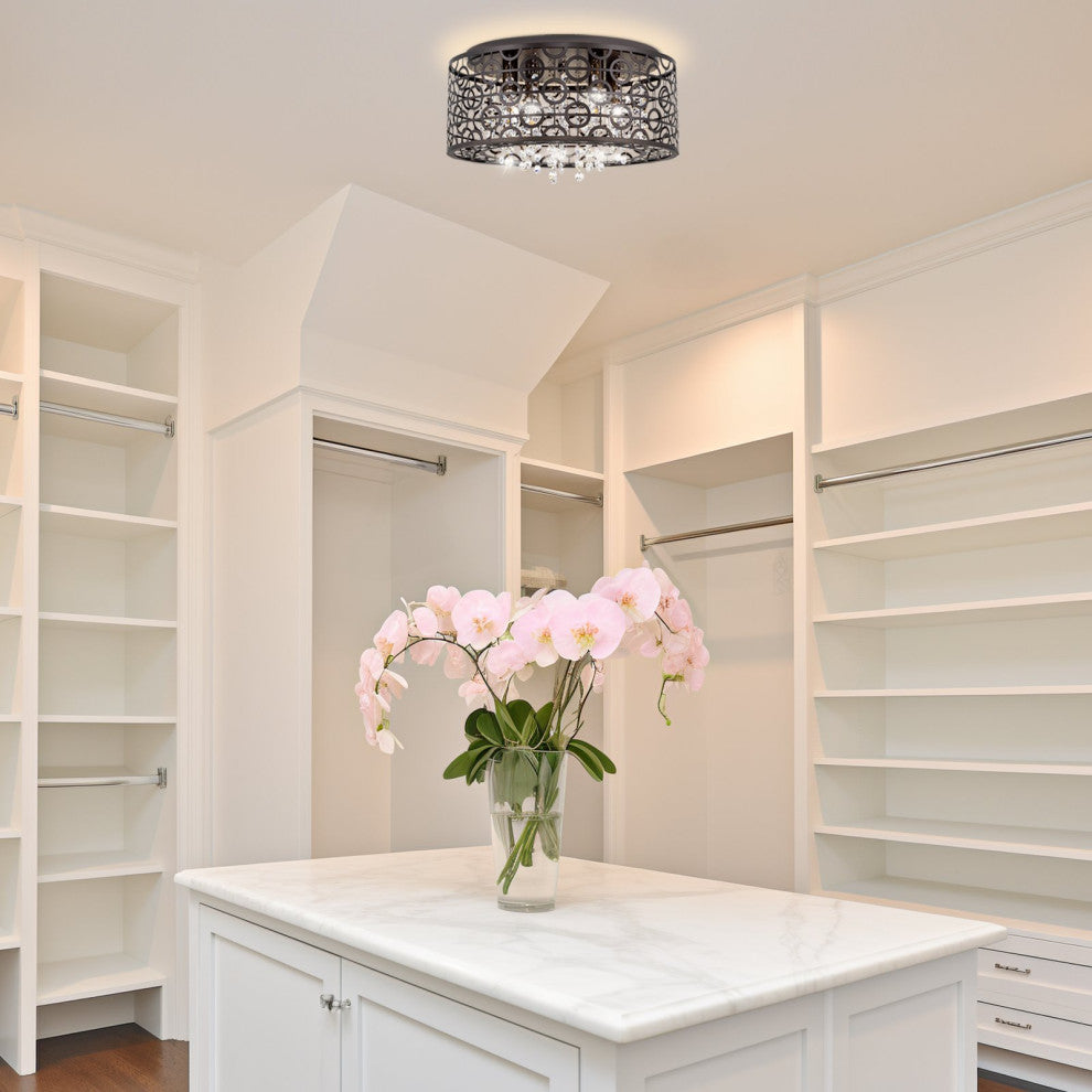 Kira Home Brielle 15" Chic Crystal Flush Mount Chandelier, Round Metal Shade