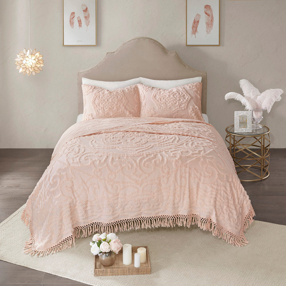 Madison Park Laetitia Tufted Cotton Chenille Medallion Fringe Coverlet Mini Set