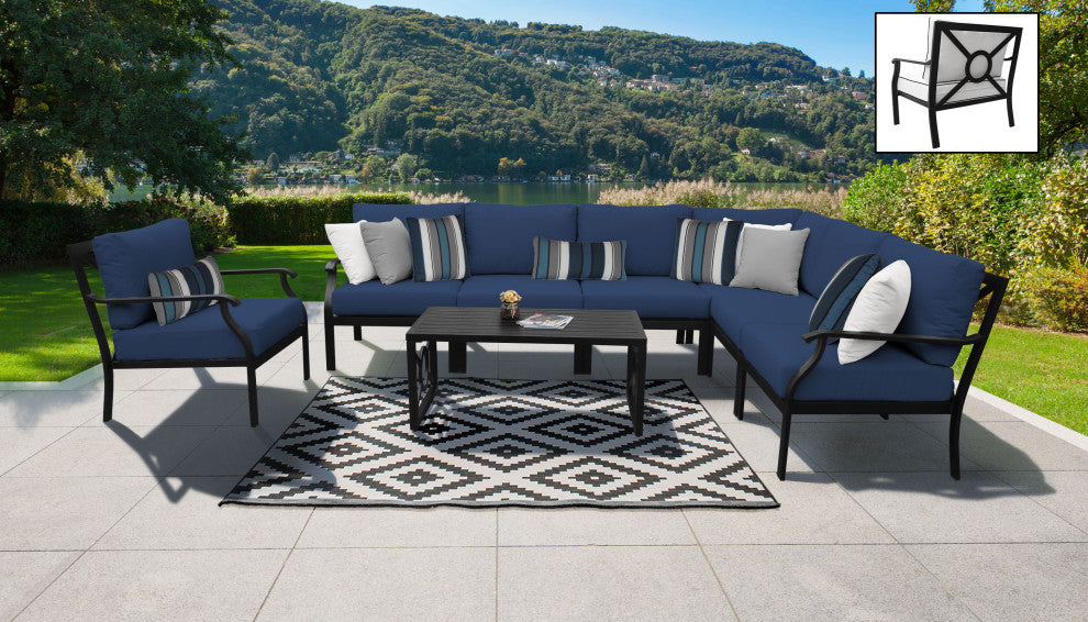 kathy ireland Madison Ave. 8 Piece Aluminum Patio Furniture Set 08d, Midnight