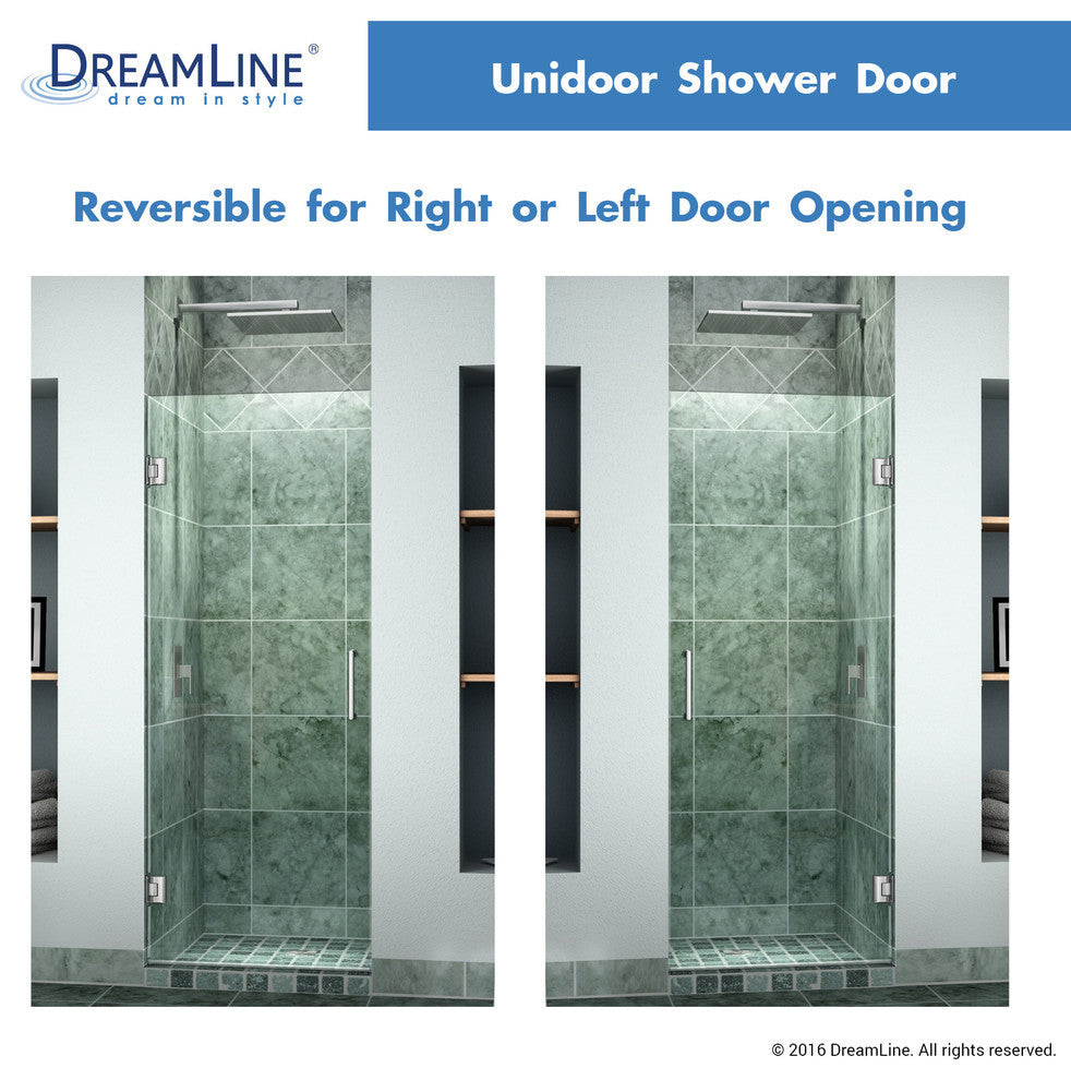 DreamLine Unidoor 25" Frameless Hinged Shower Door, Clear Glass, Brushed Nickel