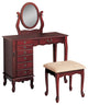 Traditional 2 Piece Vanity Set and Stool with Fabric Seat, Brown