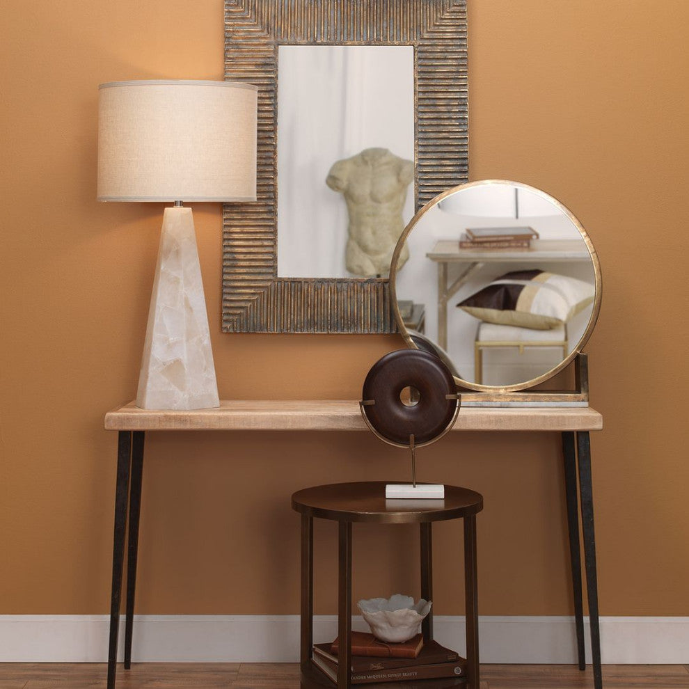 Elegant White Alabaster Tapered Tower Table Lamp 37 in Hexagon Shape Stone Sleek