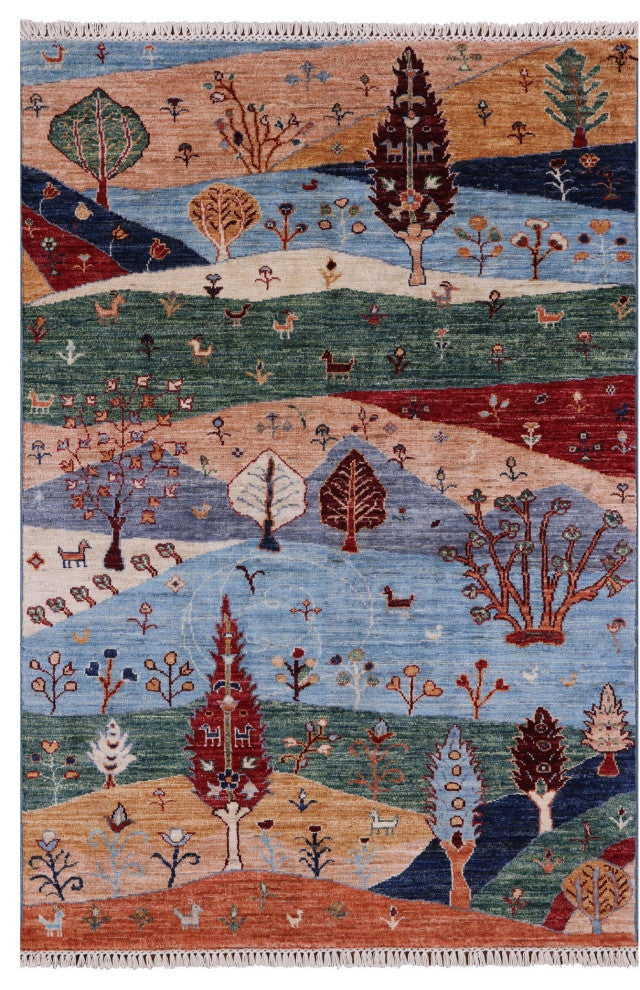 Handmade Tribal Persian Gabbeh Wool Rug 3' 4" X 5' 1" Q11340
