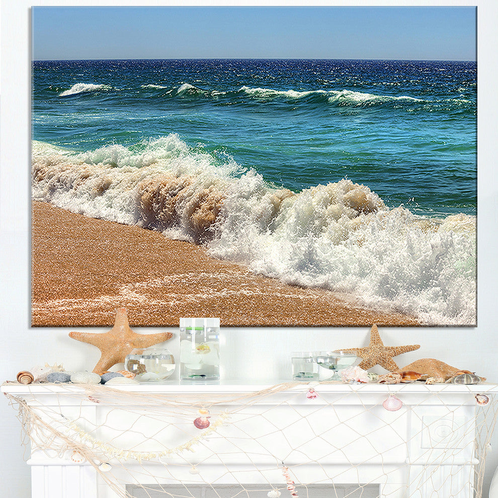 "Atlantic Beach With Foaming Waves" Seascape Art Canvas, 40"x20"
