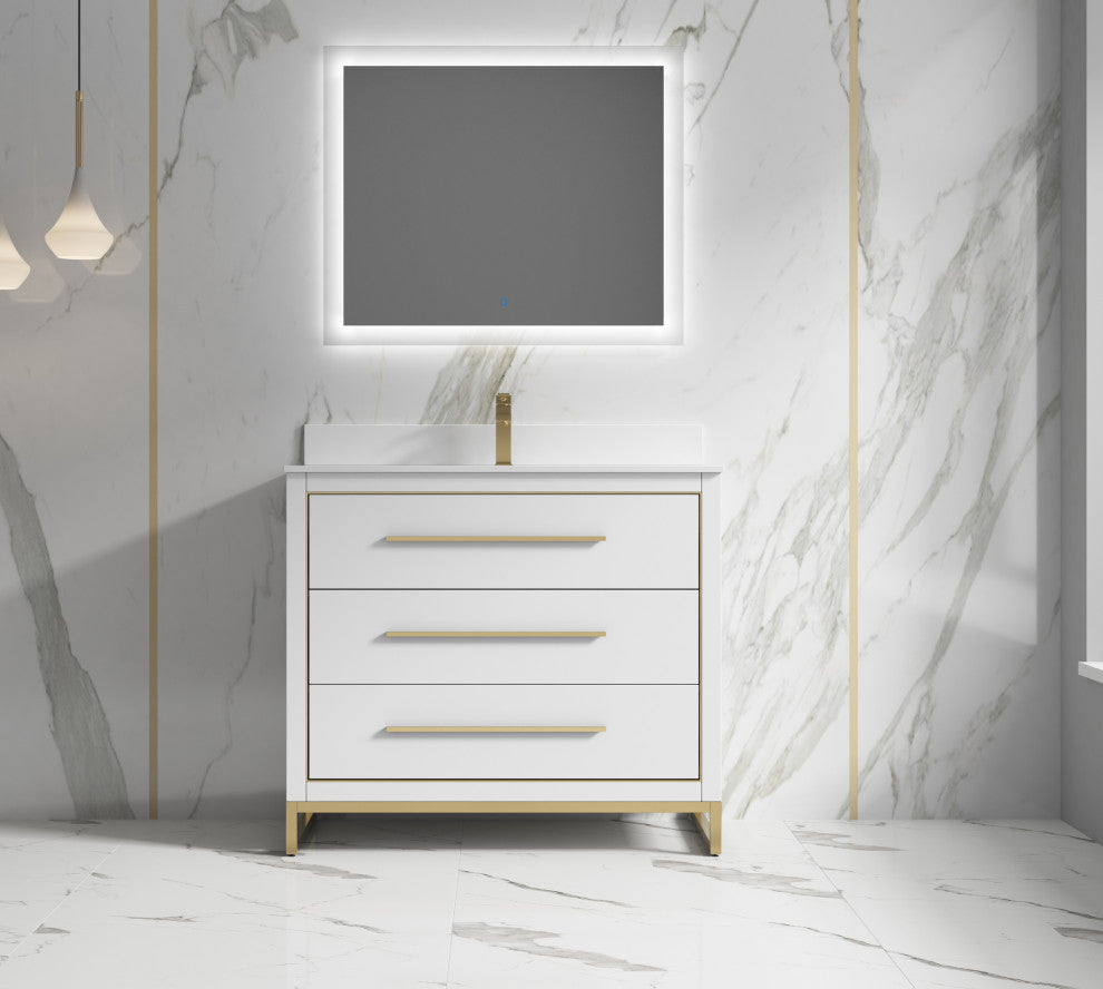 Alma Kathyia Freestanding Bath Vanity, Gold Hardware, 40"
