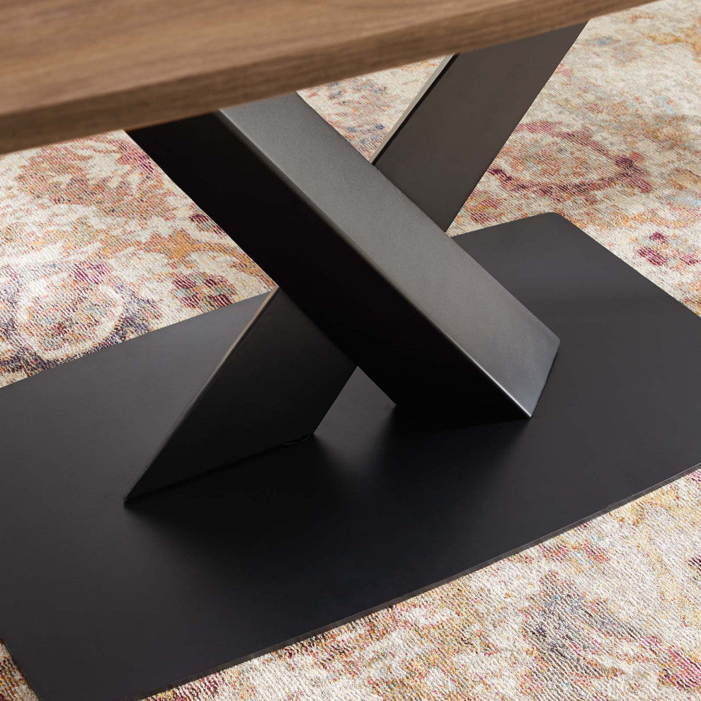 Dining Table, Wood, Metal, Brown Walnut, Modern, Bistro Restaurant Hospitality