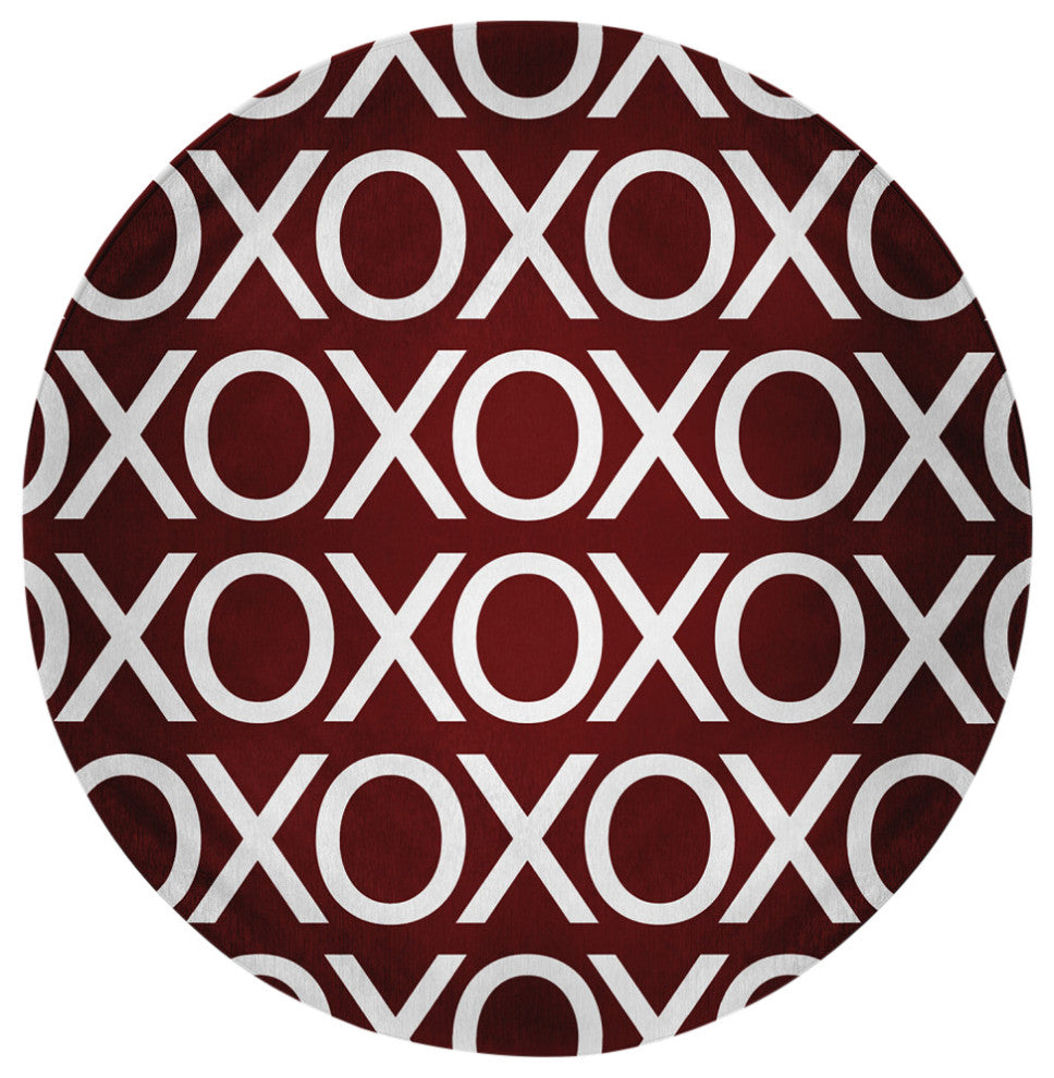 Hugs and Kisses Valentines Chenille Rug, Maroon, 5' Round