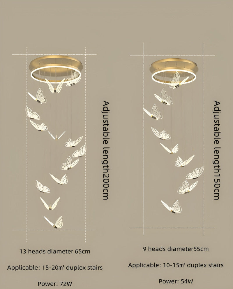 Camogli | Beautiful LED Chandelier with Hanging Butterflies, 13 Heads, Warm Light
