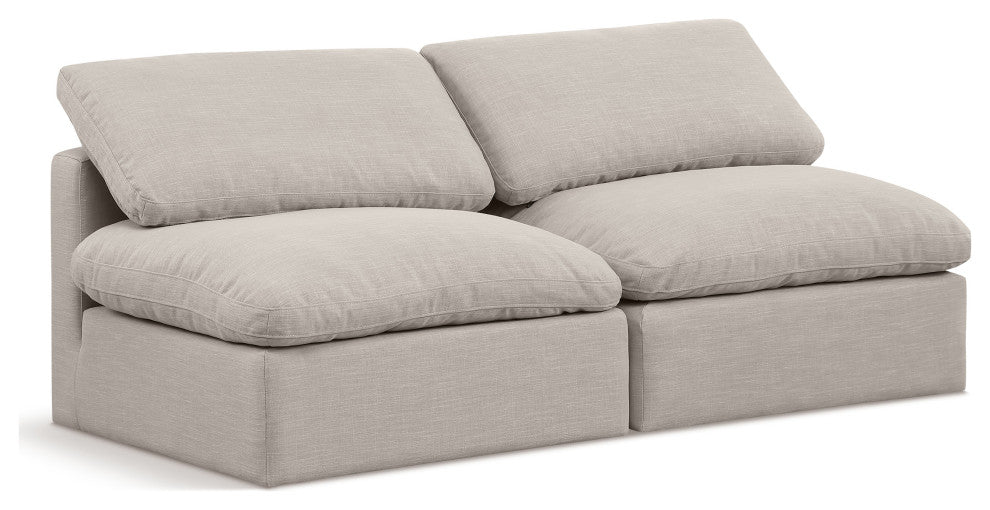 Indulge Upholstered Modular Sofa, Beige, 2-Piece: 2 Armless Chair, Down Stuffed Linen Textured Fabric