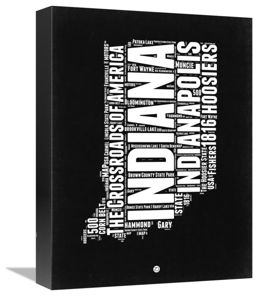 "Indiana Black and White Map" Fine Art Print