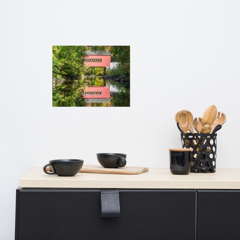 The Reflection of Wooddale Covered Bridge Unframed Wall Art Print, 11" X 14"