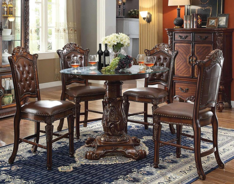Acme Vendome Counter Height Chair With Tufted Back, Set of 2, Cherry 62034