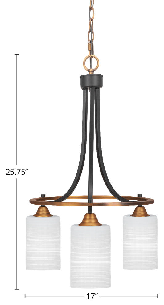 Paramount Downlight 3-Light Chandelier, Matte Black & Brass, 4" White Matrix