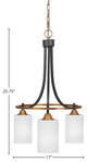 Paramount Downlight 3-Light Chandelier, Matte Black & Brass, 4" White Matrix