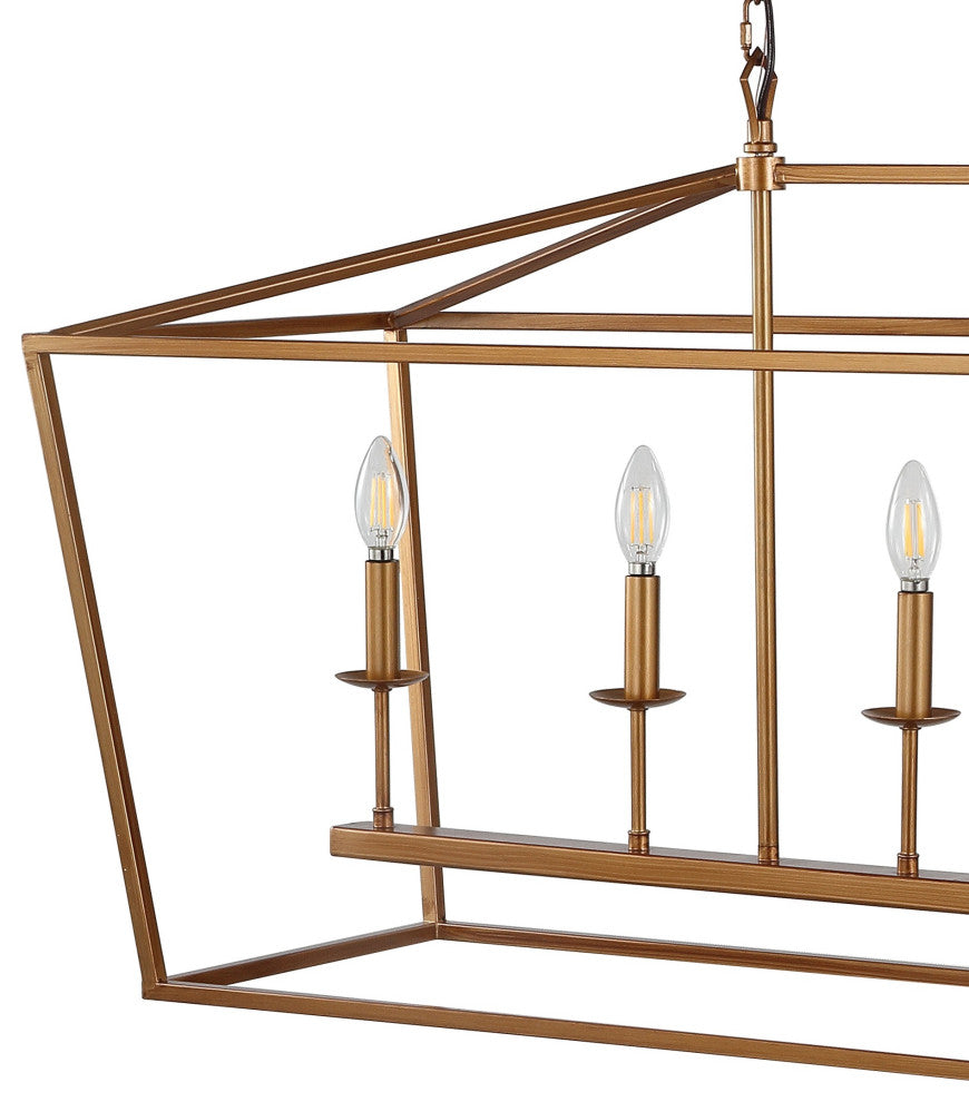 Pagoda Lantern Metal LED Pendant, Antique Gold, Width: 49"